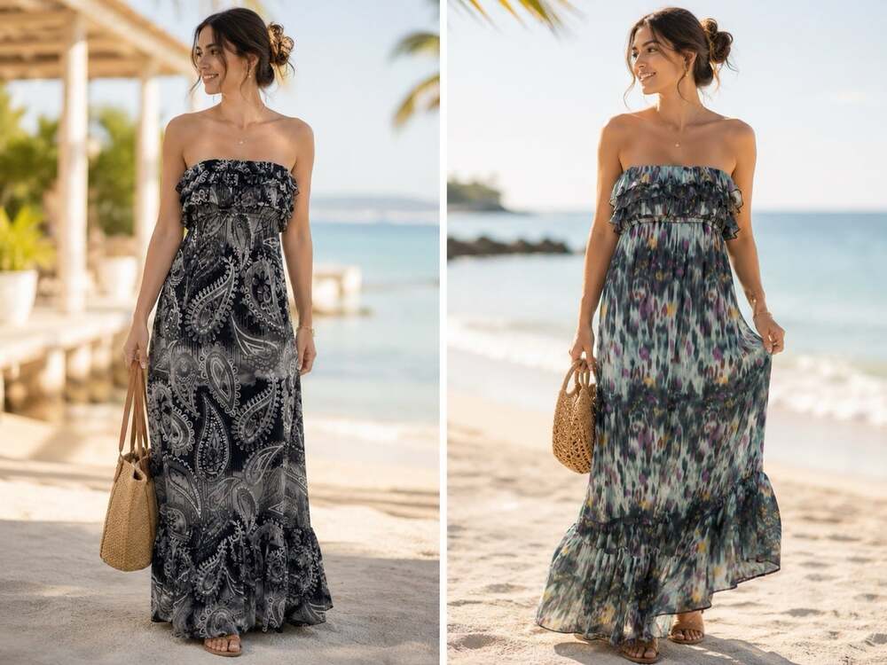 Womens Tiered Strapless Ruffle Dress Lot Of 2 SMALL Beach Hawaiian Vacation